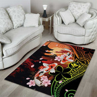 Hawaiian and Japanese Area Rug Koi Fish With Kanaka Polynesian Tattoo LT14 - Polynesian Pride