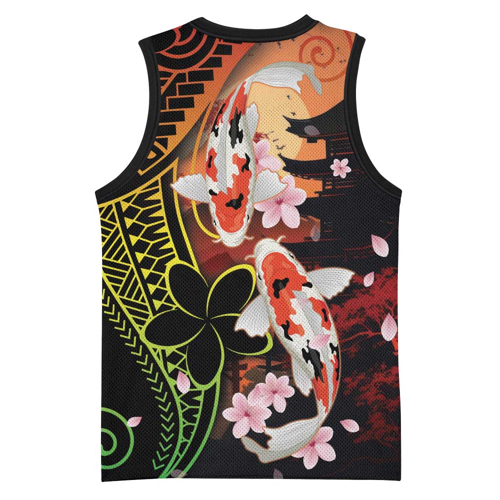 Hawaiian and Japanese Basketball Jersey Koi Fish With Kanaka Polynesian Tattoo LT14 - Polynesian Pride