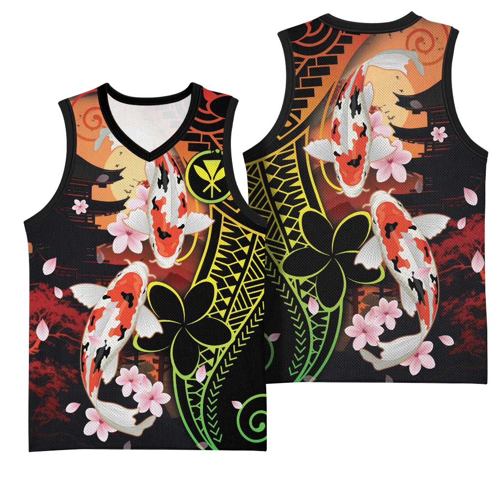 Hawaiian and Japanese Basketball Jersey Koi Fish With Kanaka Polynesian Tattoo LT14 - Polynesian Pride