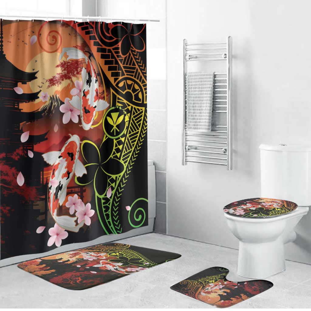 Hawaiian and Japanese Bathroom Set Koi Fish With Kanaka Polynesian Tattoo LT14 Bathroom Set (4 pcs) Black - Polynesian Pride