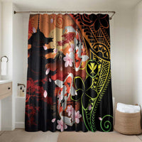 Hawaiian and Japanese Bathroom Set Koi Fish With Kanaka Polynesian Tattoo LT14 Shower Curtain Only Black - Polynesian Pride