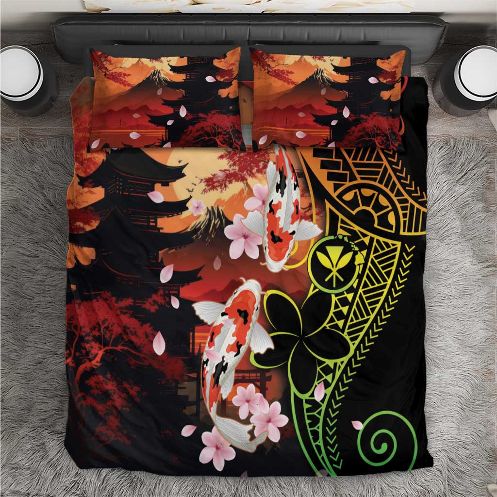 Hawaiian and Japanese Bedding Set Koi Fish With Kanaka Polynesian Tattoo - Polynesian Pride
