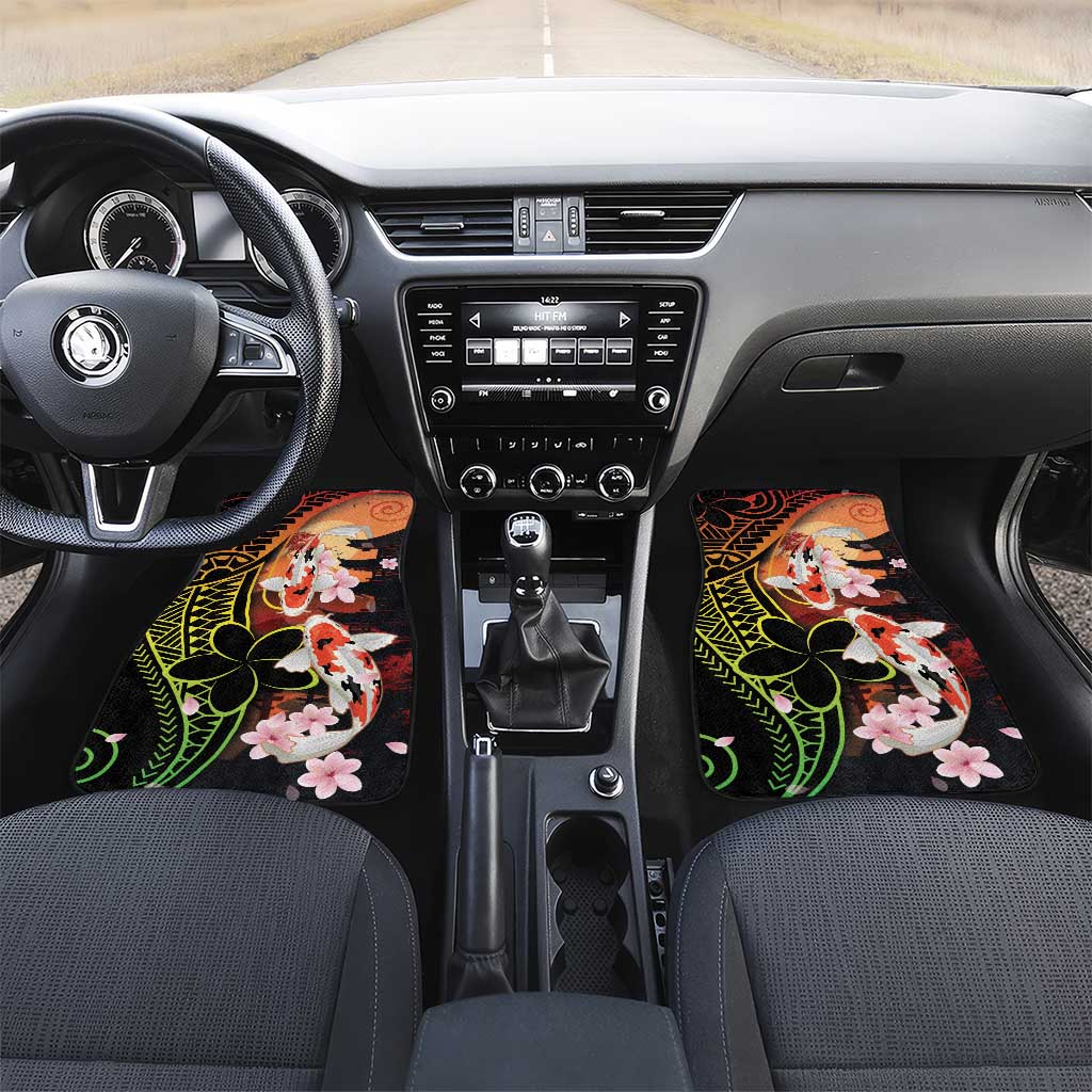 Hawaiian and Japanese Car Mats Koi Fish With Kanaka Polynesian Tattoo LT14 Set 2pcs - Front Black - Polynesian Pride