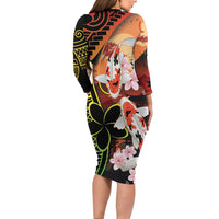 Hawaiian and Japanese Family Matching Long Sleeve Bodycon Dress and Hawaiian Shirt Koi Fish With Kanaka Polynesian Tattoo LT14 - Polynesian Pride