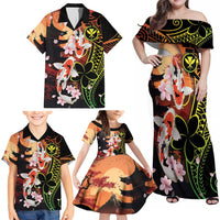 Hawaiian and Japanese Family Matching Off Shoulder Maxi Dress and Hawaiian Shirt Koi Fish With Kanaka Polynesian Tattoo LT14 - Polynesian Pride