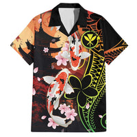Hawaiian and Japanese Family Matching Off Shoulder Maxi Dress and Hawaiian Shirt Koi Fish With Kanaka Polynesian Tattoo LT14 Dad's Shirt - Short Sleeve Black - Polynesian Pride