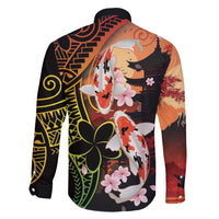 Hawaiian and Japanese Family Matching Off Shoulder Short Dress and Hawaiian Shirt Koi Fish With Kanaka Polynesian Tattoo LT14 - Polynesian Pride