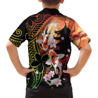 Hawaiian and Japanese Family Matching Puletasi and Hawaiian Shirt Koi Fish With Kanaka Polynesian Tattoo LT14 - Polynesian Pride