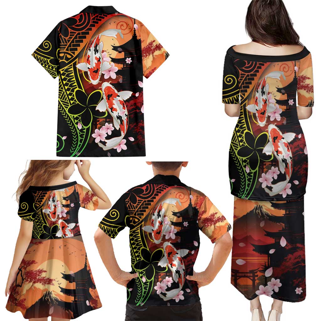 Hawaiian and Japanese Family Matching Puletasi and Hawaiian Shirt Koi Fish With Kanaka Polynesian Tattoo LT14 - Polynesian Pride