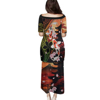 Hawaiian and Japanese Family Matching Puletasi and Hawaiian Shirt Koi Fish With Kanaka Polynesian Tattoo LT14 - Polynesian Pride