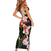 Hawaiian and Japanese Family Matching Short Sleeve Bodycon Dress and Hawaiian Shirt Koi Fish With Kanaka Polynesian Tattoo LT14 - Polynesian Pride