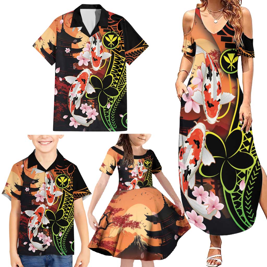 Hawaiian and Japanese Family Matching Summer Maxi Dress and Hawaiian Shirt Koi Fish With Kanaka Polynesian Tattoo LT14 - Polynesian Pride