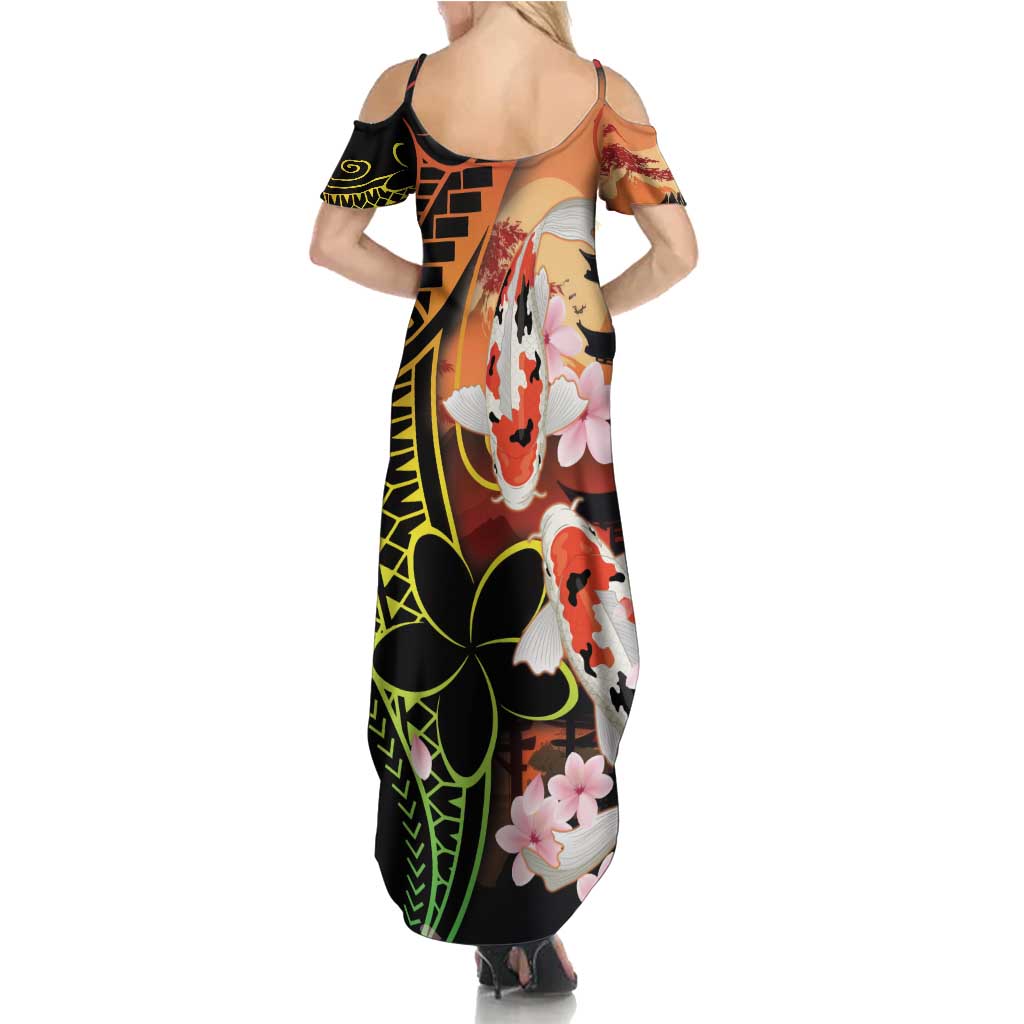 Hawaiian and Japanese Family Matching Summer Maxi Dress and Hawaiian Shirt Koi Fish With Kanaka Polynesian Tattoo LT14 - Polynesian Pride