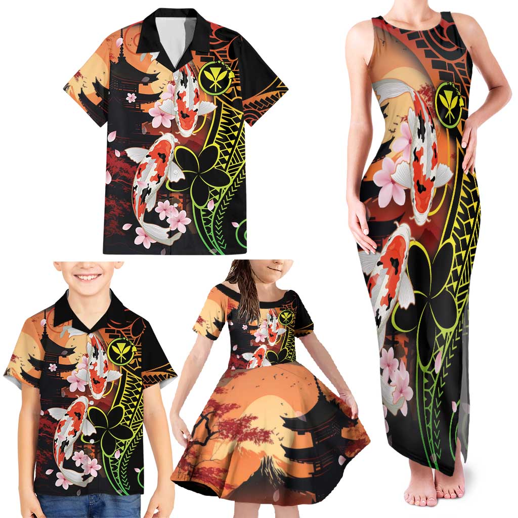 Hawaiian and Japanese Family Matching Tank Maxi Dress and Hawaiian Shirt Koi Fish With Kanaka Polynesian Tattoo LT14 - Polynesian Pride