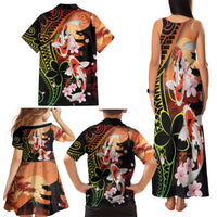 Hawaiian and Japanese Family Matching Tank Maxi Dress and Hawaiian Shirt Koi Fish With Kanaka Polynesian Tattoo LT14 - Polynesian Pride