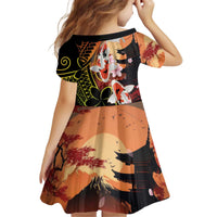 Hawaiian and Japanese Kid Short Sleeve Dress Koi Fish With Kanaka Polynesian Tattoo - Polynesian Pride
