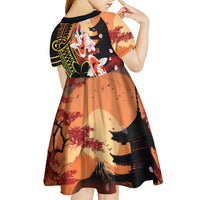 Hawaiian and Japanese Kid Short Sleeve Dress Koi Fish With Kanaka Polynesian Tattoo - Polynesian Pride