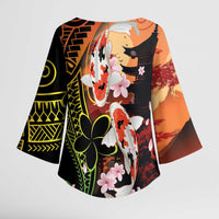 Hawaiian and Japanese Kimono Sleeve Blouse Koi Fish With Kanaka Polynesian Tattoo LT14 - Polynesian Pride