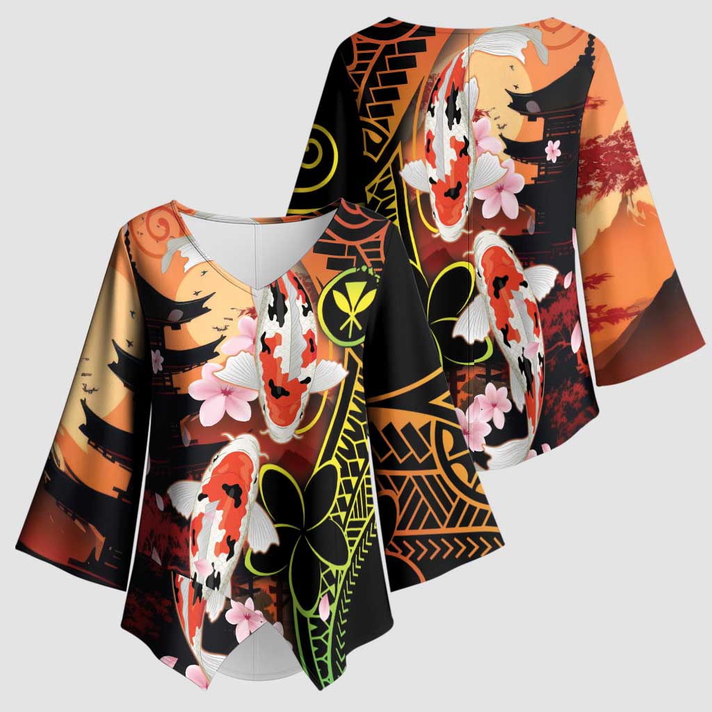 Hawaiian and Japanese Kimono Sleeve Blouse Koi Fish With Kanaka Polynesian Tattoo LT14 - Polynesian Pride