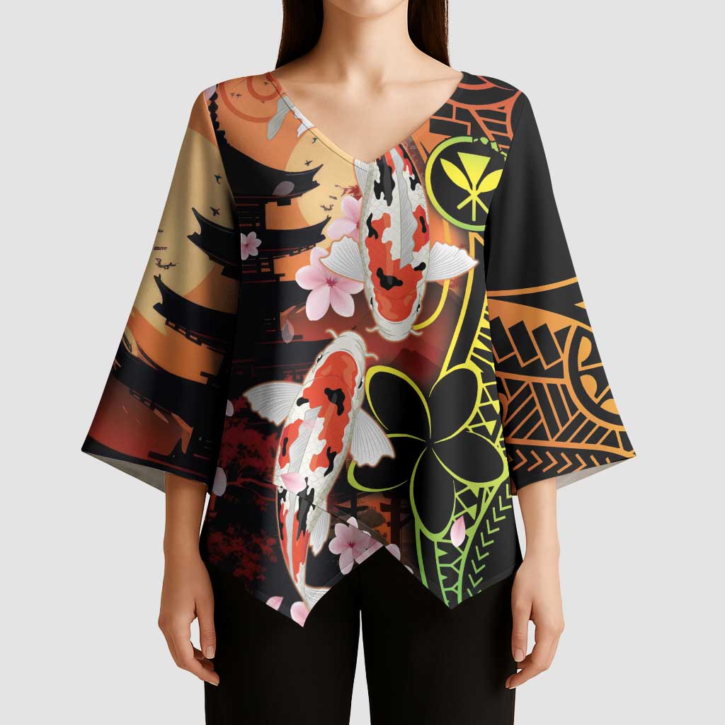 Hawaiian and Japanese Kimono Sleeve Blouse Koi Fish With Kanaka Polynesian Tattoo LT14 - Polynesian Pride