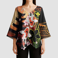 Hawaiian and Japanese Kimono Sleeve Blouse Koi Fish With Kanaka Polynesian Tattoo LT14 - Polynesian Pride