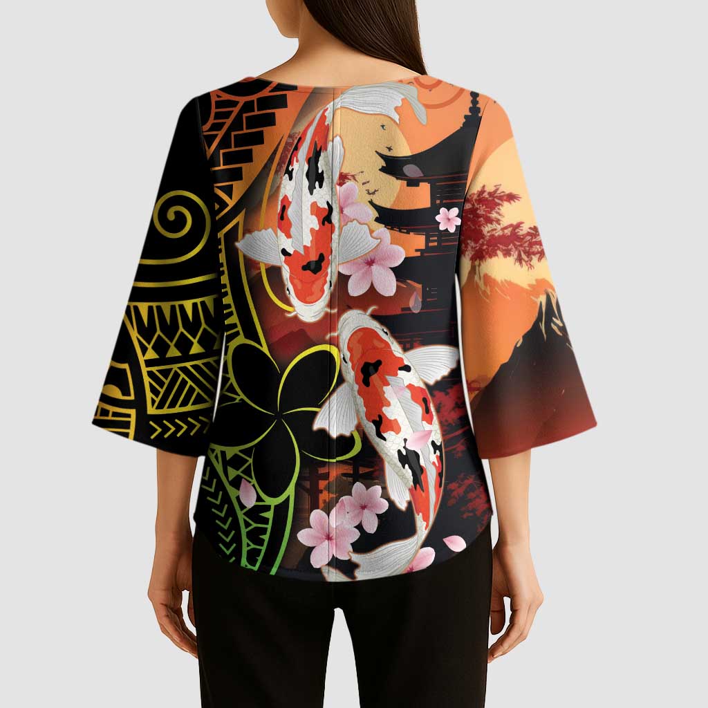 Hawaiian and Japanese Kimono Sleeve Blouse Koi Fish With Kanaka Polynesian Tattoo LT14 - Polynesian Pride