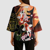 Hawaiian and Japanese Kimono Sleeve Blouse Koi Fish With Kanaka Polynesian Tattoo LT14 - Polynesian Pride