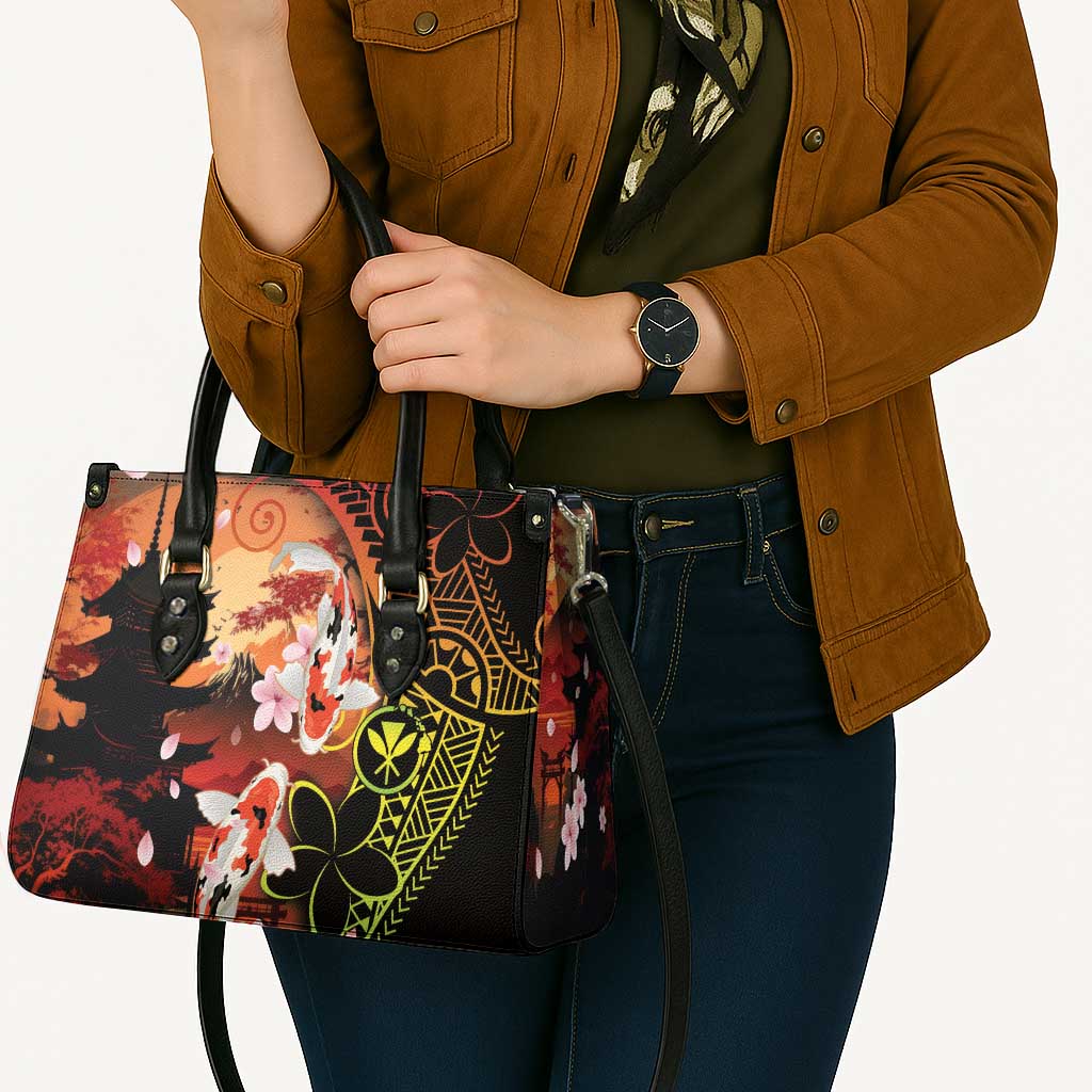 Hawaiian and Japanese Leather Bag Koi Fish With Kanaka Polynesian Tattoo - Polynesian Pride