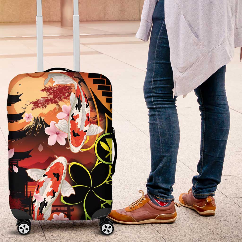 Hawaiian and Japanese Luggage Cover Koi Fish With Kanaka Polynesian Tattoo - Polynesian Pride