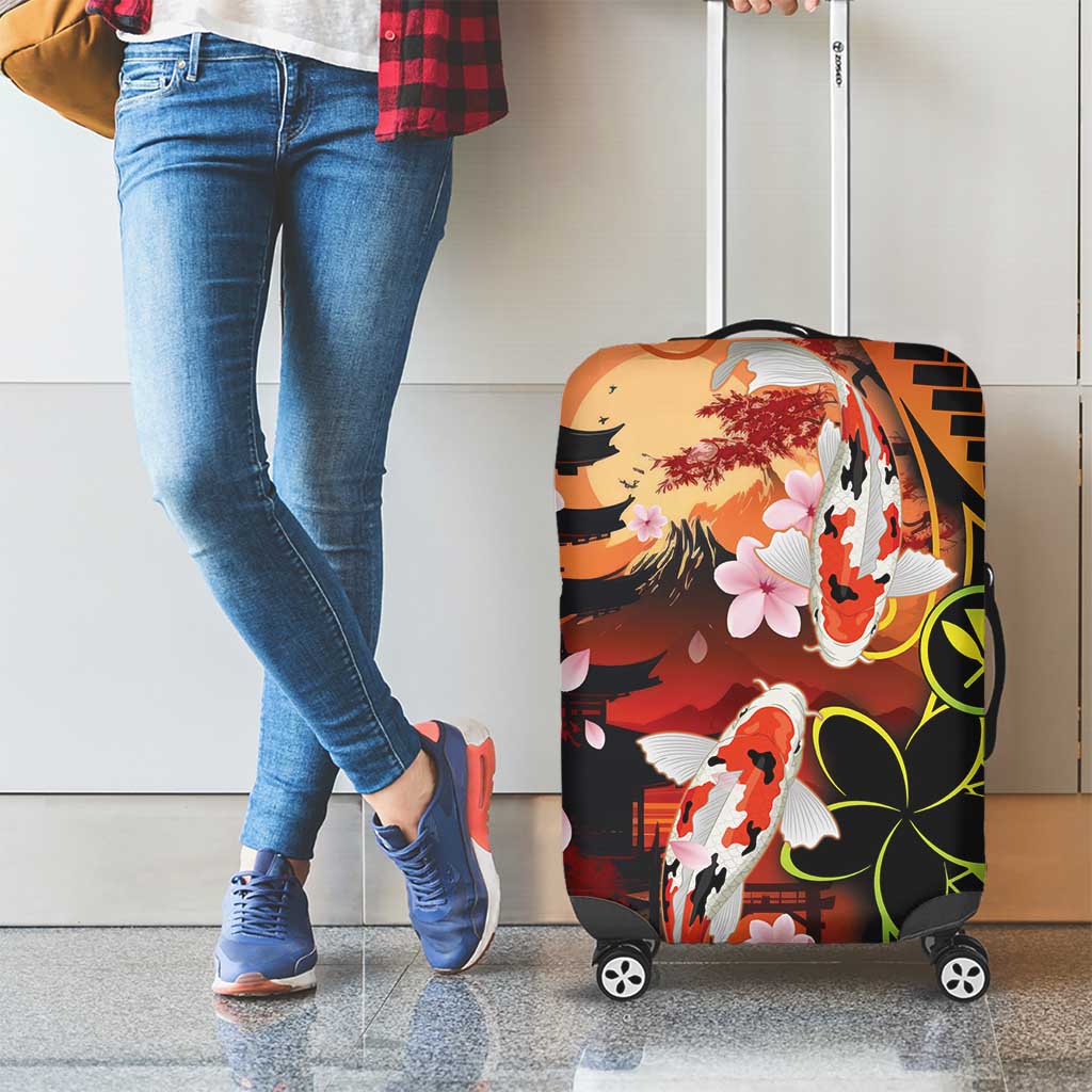 Hawaiian and Japanese Luggage Cover Koi Fish With Kanaka Polynesian Tattoo - Polynesian Pride