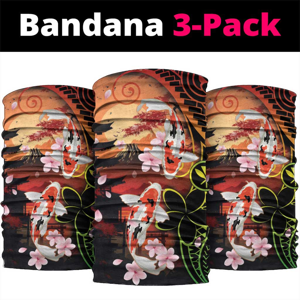 Hawaiian and Japanese Neck Gaiter Koi Fish With Kanaka Polynesian Tattoo LT14 package One Size: 25*50cm Black - Polynesian Pride