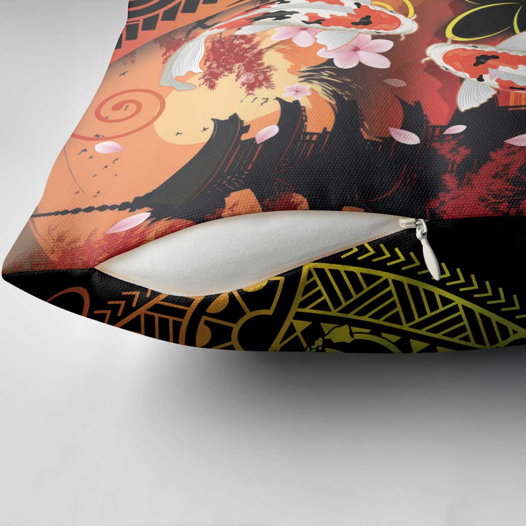 Hawaiian and Japanese Pillow Cover Koi Fish With Kanaka Polynesian Tattoo - Polynesian Pride