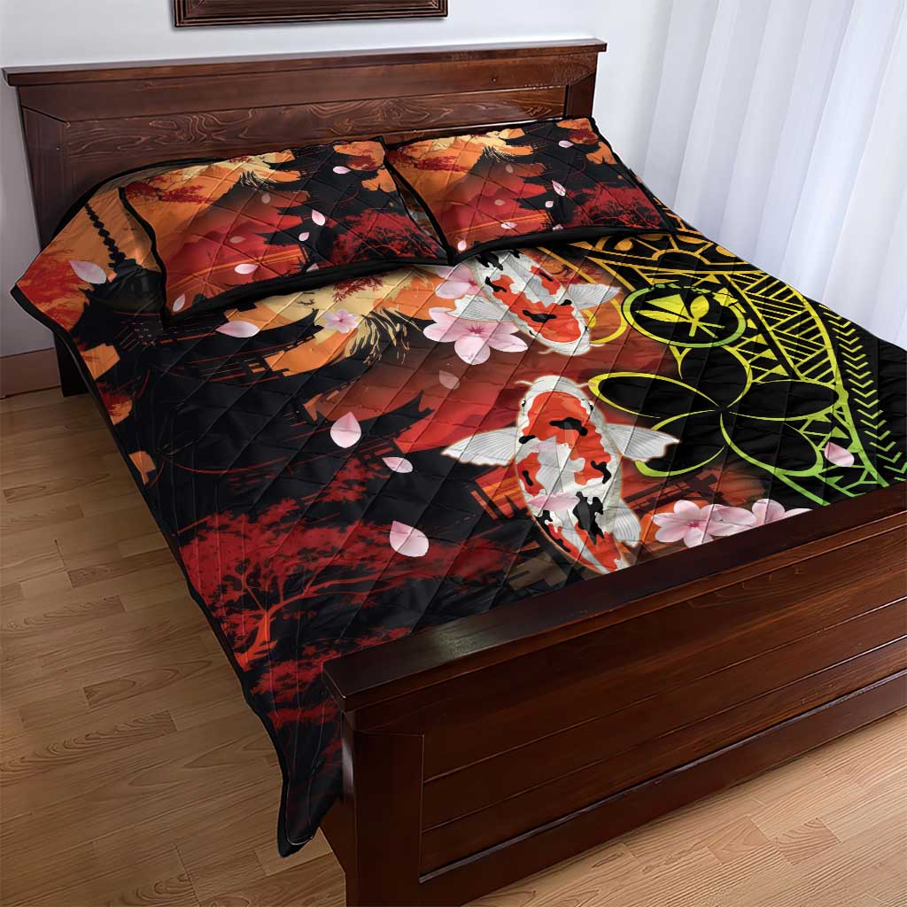 Hawaiian and Japanese Quilt Bed Set Koi Fish With Kanaka Polynesian Tattoo LT14 - Polynesian Pride