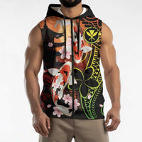 Hawaiian and Japanese Sleeveless Zip Hoodie Koi Fish With Kanaka Polynesian Tattoo - Polynesian Pride