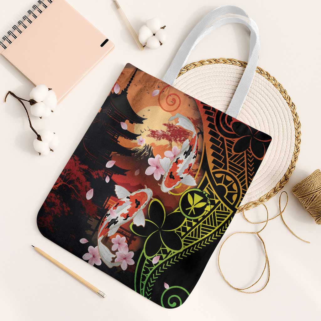 Hawaiian and Japanese Tote Bag Koi Fish With Kanaka Polynesian Tattoo - Polynesian Pride