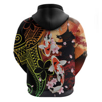 Hawaiian and Japanese Zip Hoodie Koi Fish With Kanaka Polynesian Tattoo - Polynesian Pride