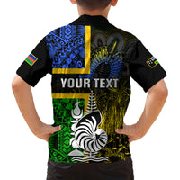 Personalised South Sea Islanders Family Matching Off Shoulder Maxi Dress and Hawaiian Shirt Kanakas With New Caledonia Coat Of Arms LT14 - Polynesian Pride