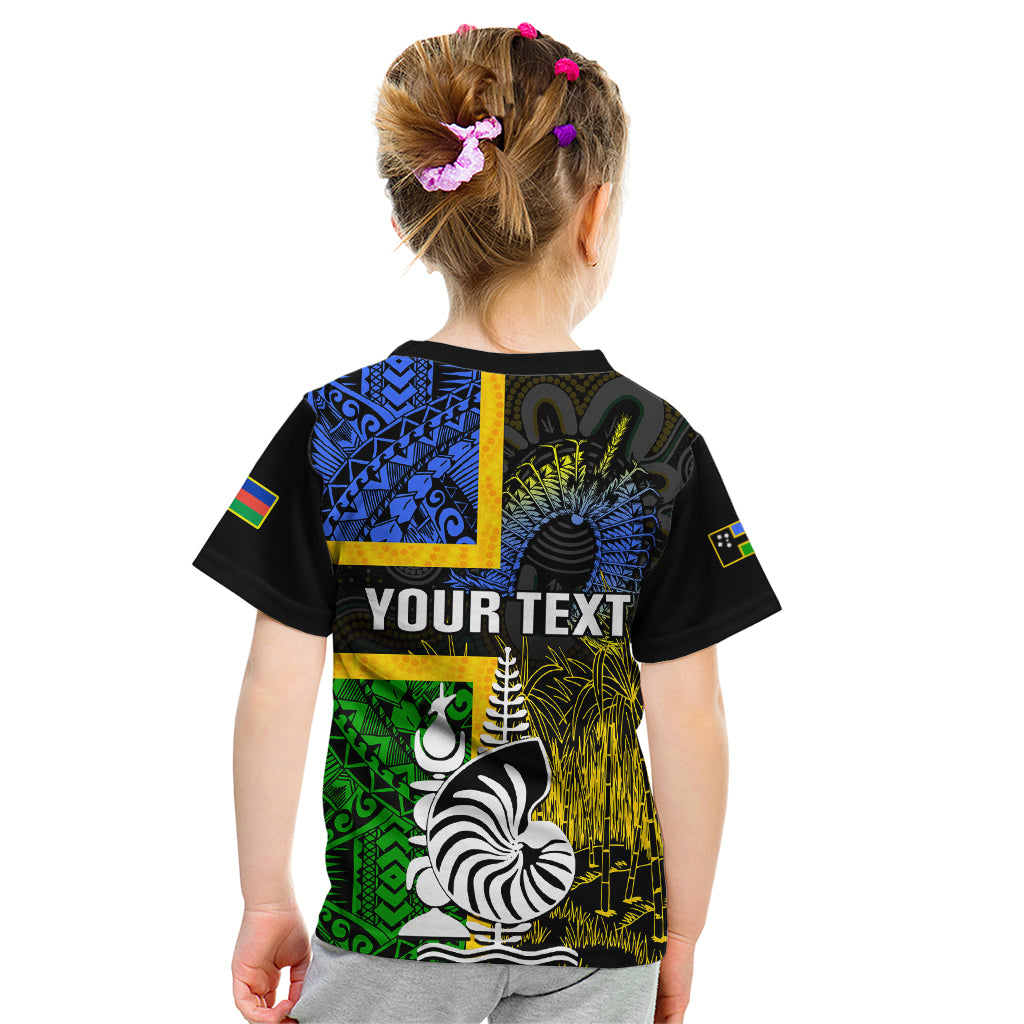 Personalised South Sea Islanders Kid T Shirt Kanakas With New Caledonia Coat Of Arms LT14 - Polynesian Pride