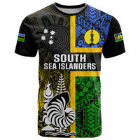Personalised South Sea Islanders T Shirt Kanakas With New Caledonia Coat Of Arms LT14 Black - Polynesian Pride
