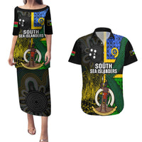 Personalised South Sea Islanders Couples Matching Puletasi Dress and Hawaiian Shirt Kanakas With Vanuatu Coat Of Arms LT14 Black - Polynesian Pride