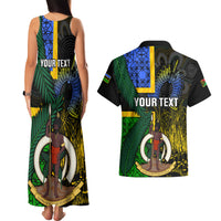 Personalised South Sea Islanders Couples Matching Tank Maxi Dress and Hawaiian Shirt Kanakas With Vanuatu Coat Of Arms LT14 - Polynesian Pride