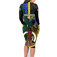 Personalised South Sea Islanders Family Matching Long Sleeve Bodycon Dress and Hawaiian Shirt Kanakas With Vanuatu Coat Of Arms LT14 - Polynesian Pride