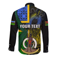 Personalised South Sea Islanders Long Sleeve Button Shirt Kanakas With Vanuatu Coat Of Arms LT14 - Polynesian Pride