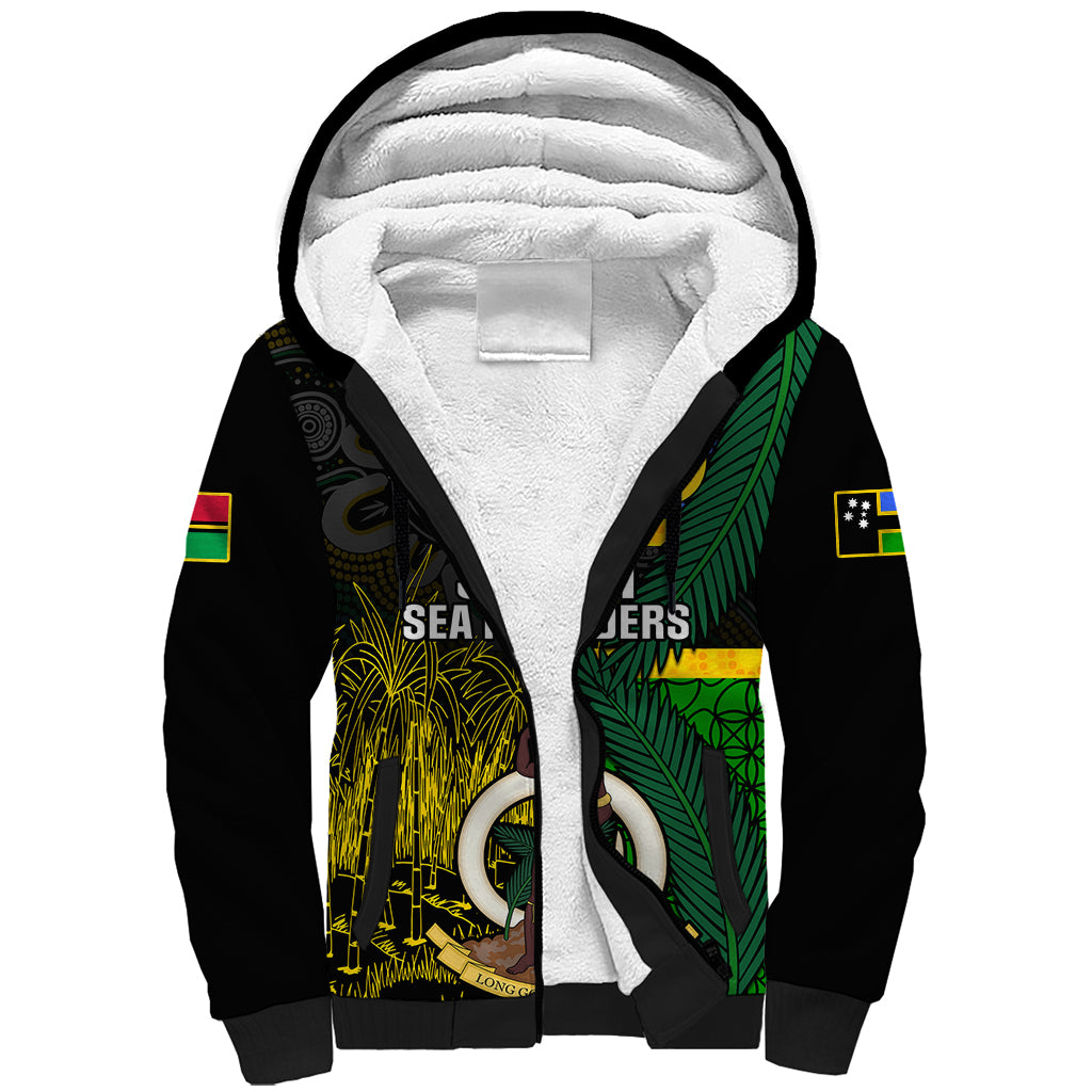 Personalised South Sea Islanders Sherpa Hoodie Kanakas With Vanuatu Coat Of Arms LT14 Unisex Black - Polynesian Pride