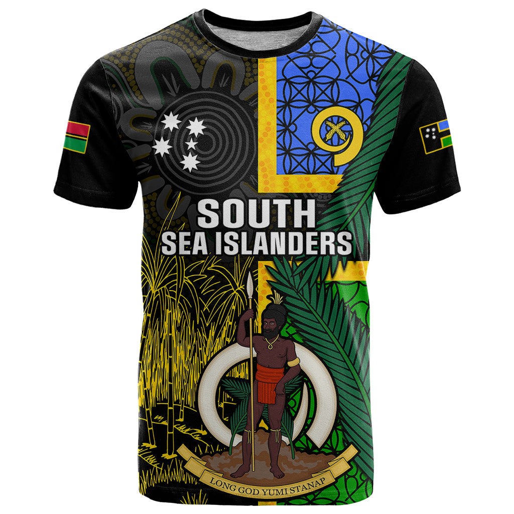 Personalised South Sea Islanders T Shirt Kanakas With Vanuatu Coat Of Arms LT14 Black - Polynesian Pride