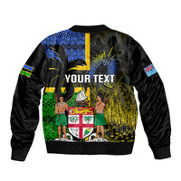 Personalised South Sea Islanders Sleeve Zip Bomber Jacket Kanakas With Fiji Coat Of Arms LT14 - Polynesian Pride