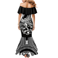 Personalised Polynesia Family Matching Mermaid Dress and Hawaiian Shirt Fish Hook Tattoo Go Fishing Polynesian Pattern Black LT14 - Polynesian Pride