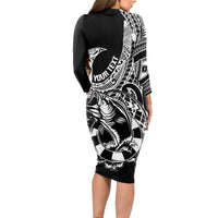 Personalised Polynesia Long Sleeve Bodycon Dress Fish Hook Tattoo Go Fishing Polynesian Pattern Black LT14 - Polynesian Pride
