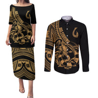 polynesia-couples-matching-puletasi-dress-and-long-sleeve-button-shirts-fish-hook-tattoo-go-fishing-polynesian-pattern-gold