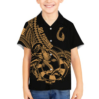polynesia-family-matching-long-sleeve-bodycon-dress-and-hawaiian-shirt-fish-hook-tattoo-go-fishing-polynesian-pattern-gold